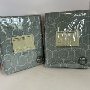 Two New West Elm Pole Pocket Honeycomb Jacquard Curtains Stormy Sea Size 48x96”